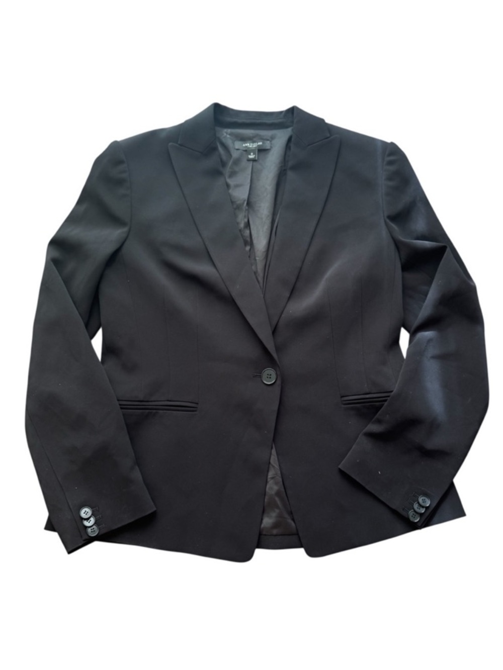 Ann Taylor Black Tailored Blazer Size 6 Classic One Button Career Office Jacket